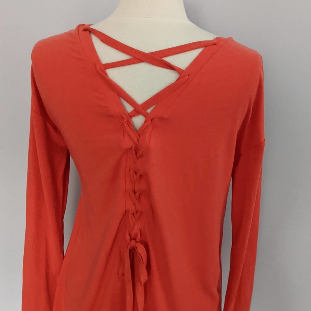 GAP Body Lace Up Back Coral Medium Long Sleeve Comfy - Picture 3 of 5